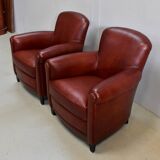 Pair of Small Club Armchairs in Sheepskin - Reproduction