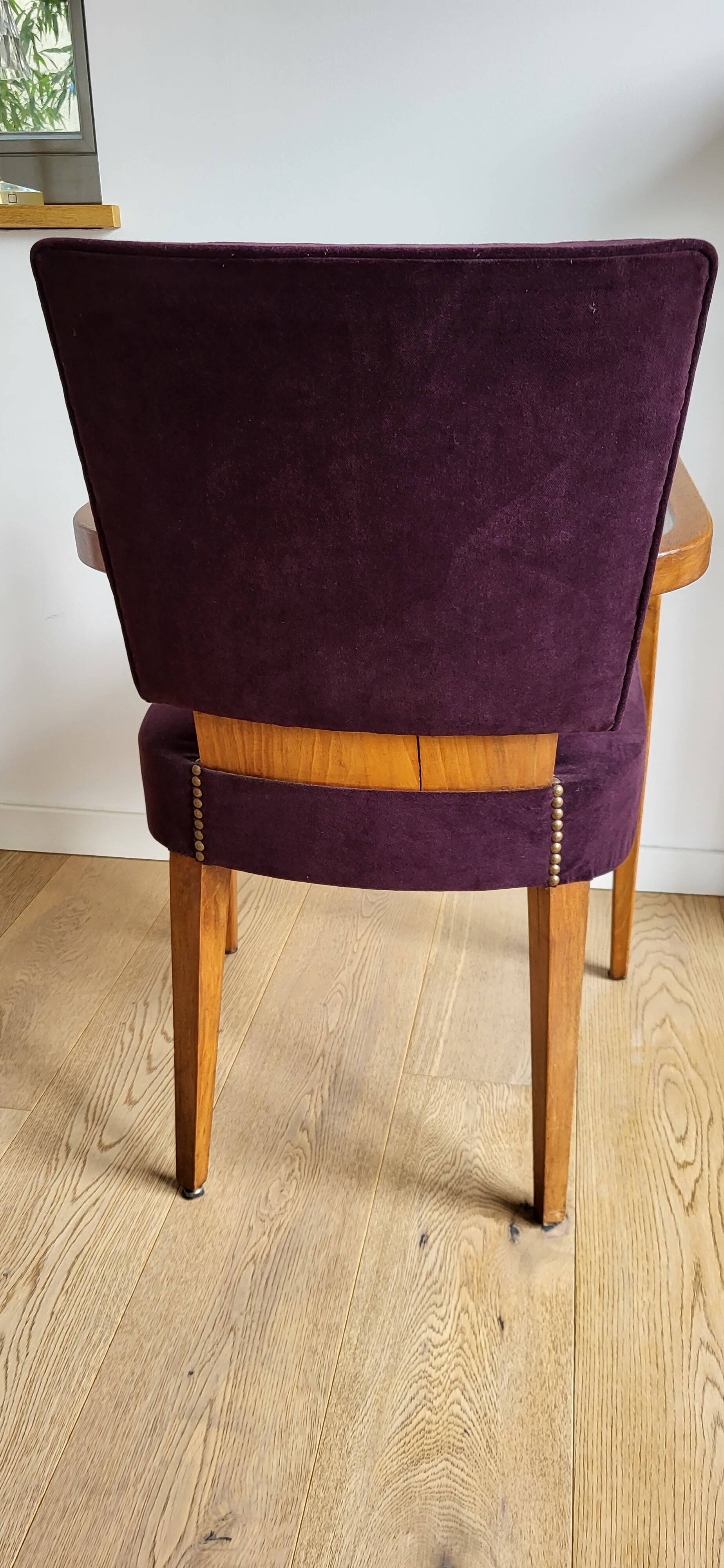 Paire de fauteuils Bridge, velours aubergine