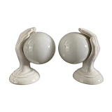 Set of two white ceramic hand sconces
