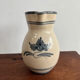 Off-white glossy ceramic decanter, hand-painted gray blue patterns H:20cm