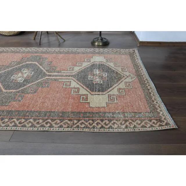 Orange Brown Turkish Vintage Oushak Wool Handmade Rug Runner 122x365