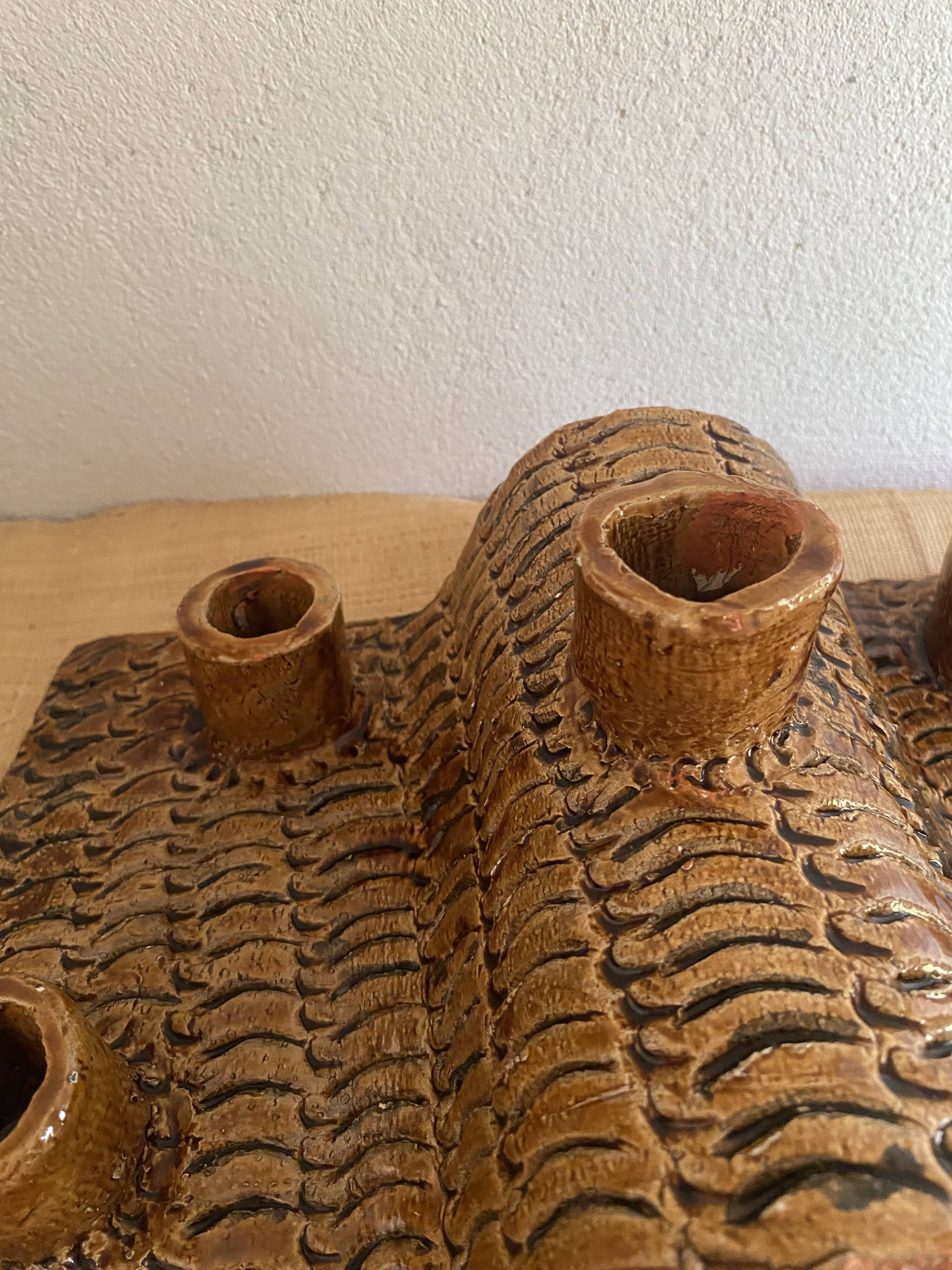 Terracotta candlestick with 5 holders, 1980s.