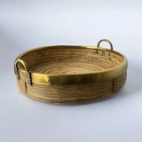 Circular rattan and brass tray, Italy, circa 1970s