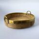 Circular rattan and brass tray, Italy, circa 1970s