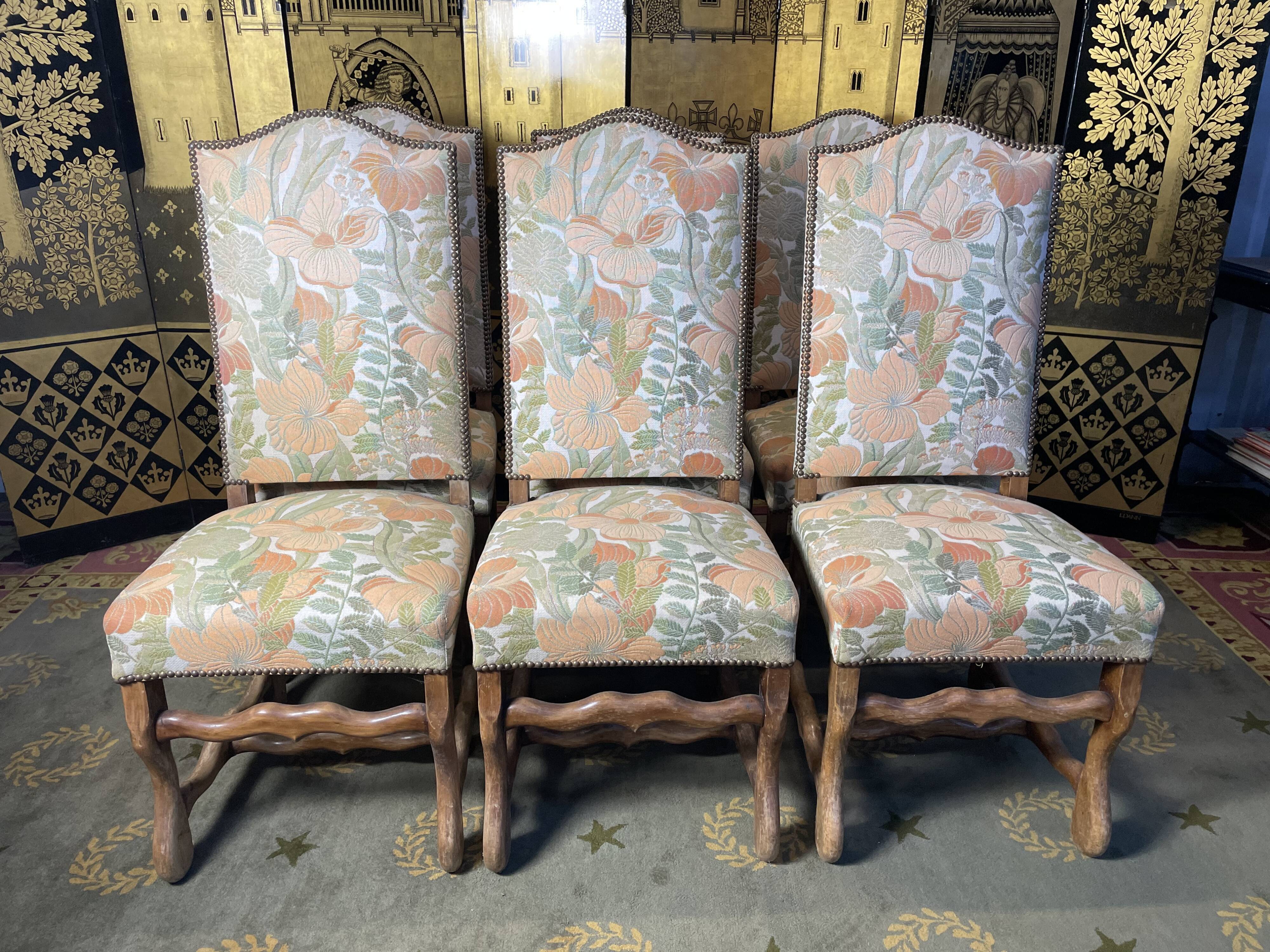 Suite of 6 Louis XIII style chairs, sheep bone