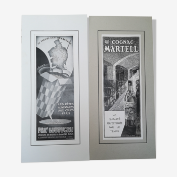 Lot 2 publicités anciennes 1933 et 1934 cognac Martell et per' lustucru pâtes