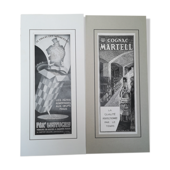 Lot 2 old advertisements 1933 and 1934 Cognac Martell and per' lustucru pasta
