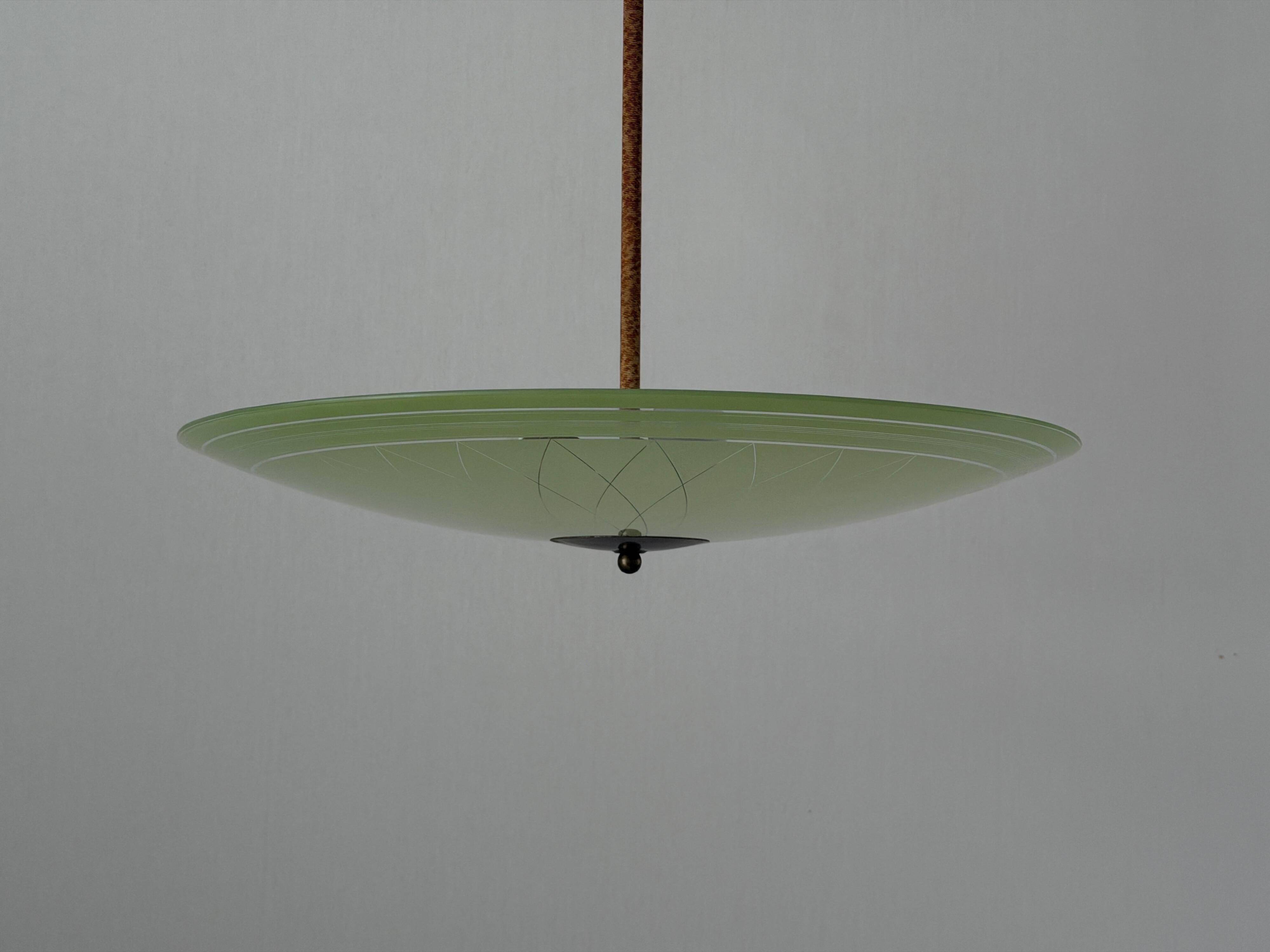 Art Deco ceiling light in green glass, 1940s, Germany