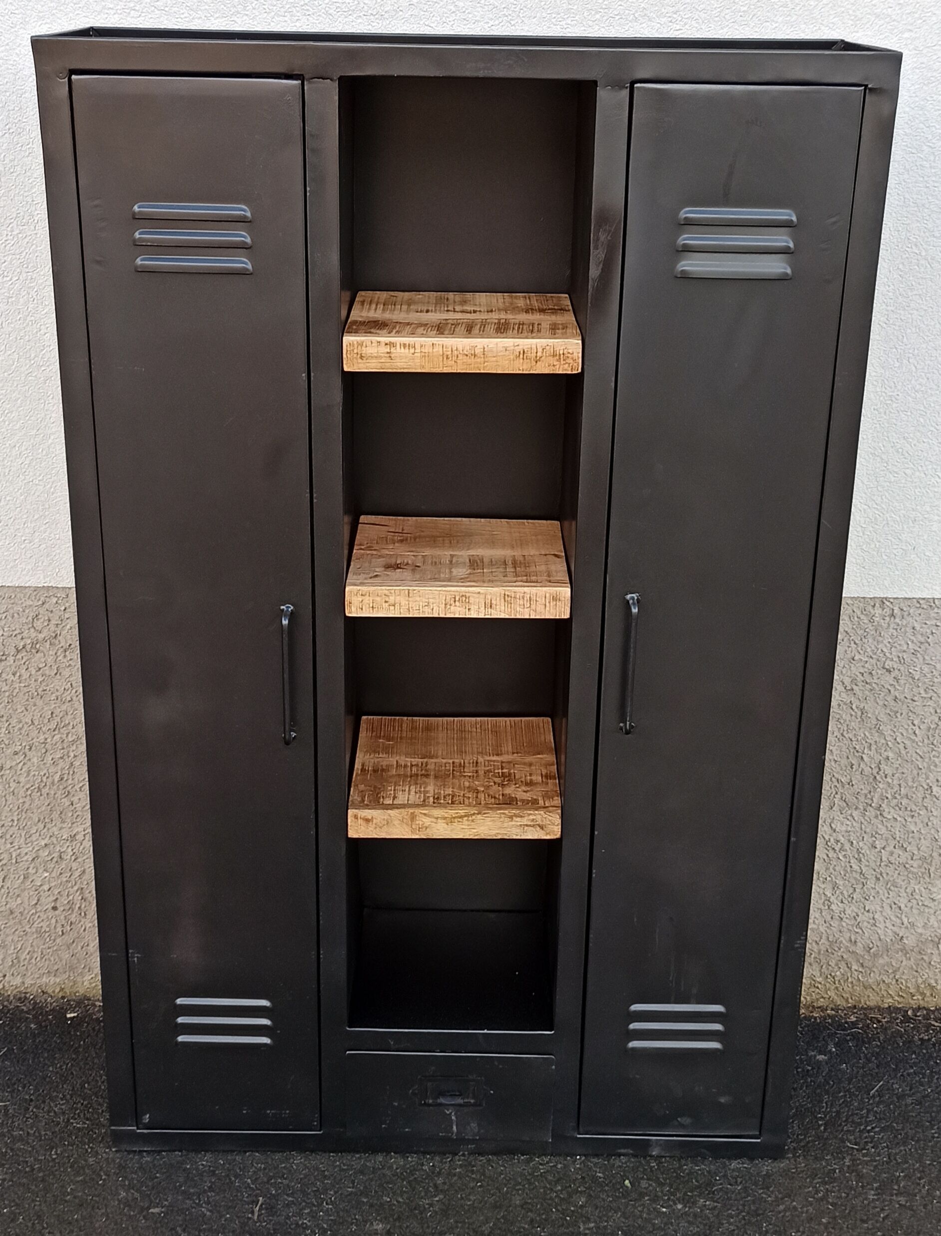 Black metal cabinet 2 doors and shelves