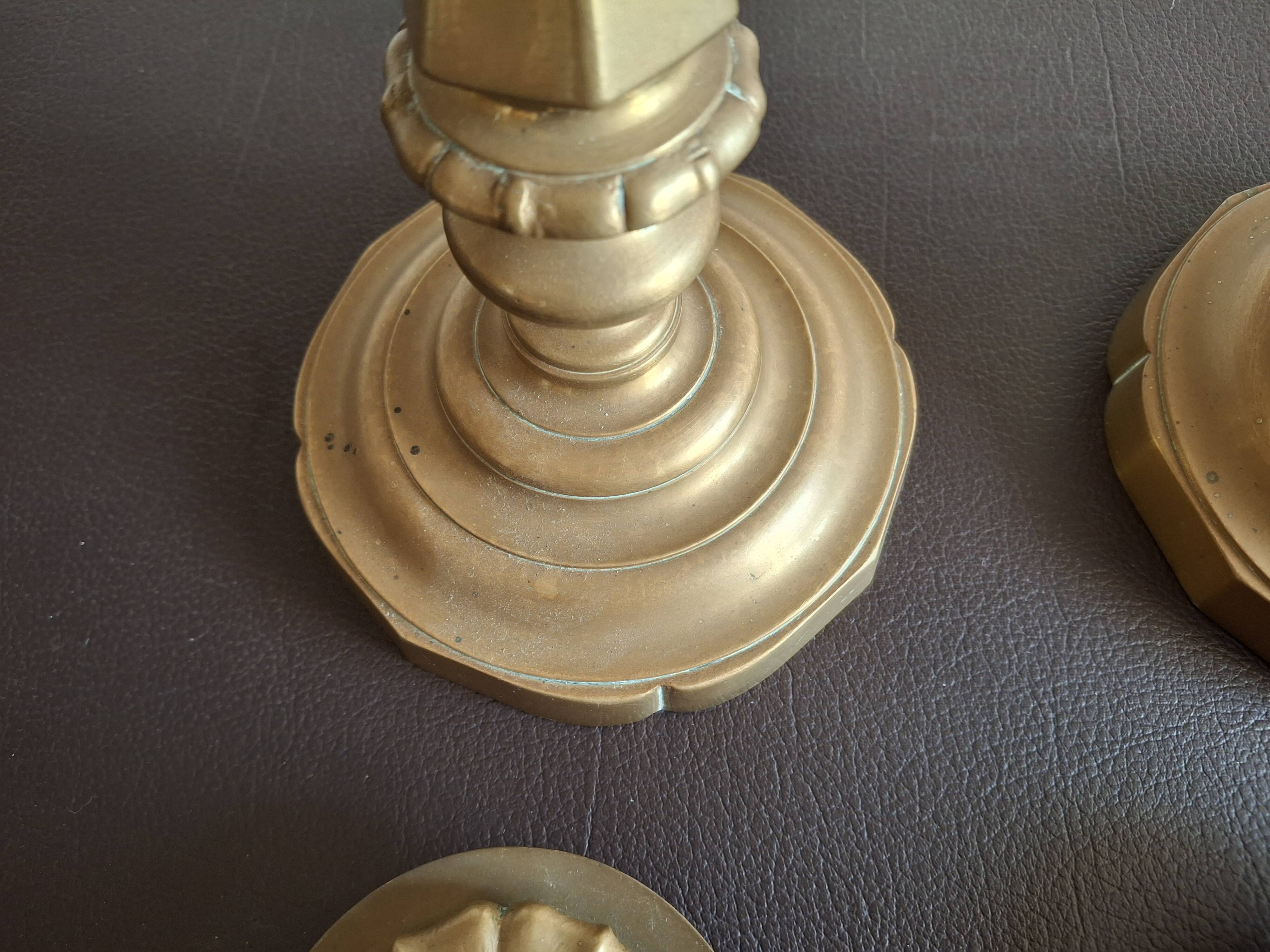 Pair of large candlesticks in gilded brass, 19th century