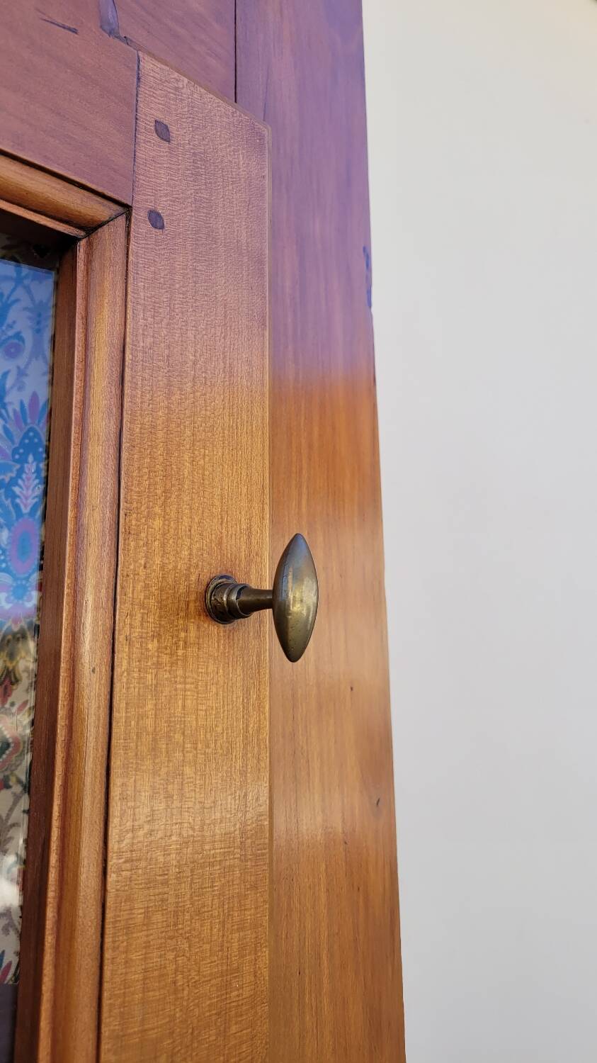 Corner glazed corner cabinet in old cherry wood 1900s