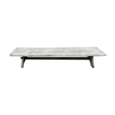Old farm bench, bed end, in raw solid oak