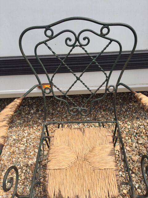 40 year old armchair pair in metal and straw