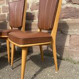 4 vintage chairs 1950 mid-century Scandinavian compass feet imitation leather Skaï