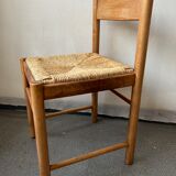4 charlotte perriand style wood and straw chairs