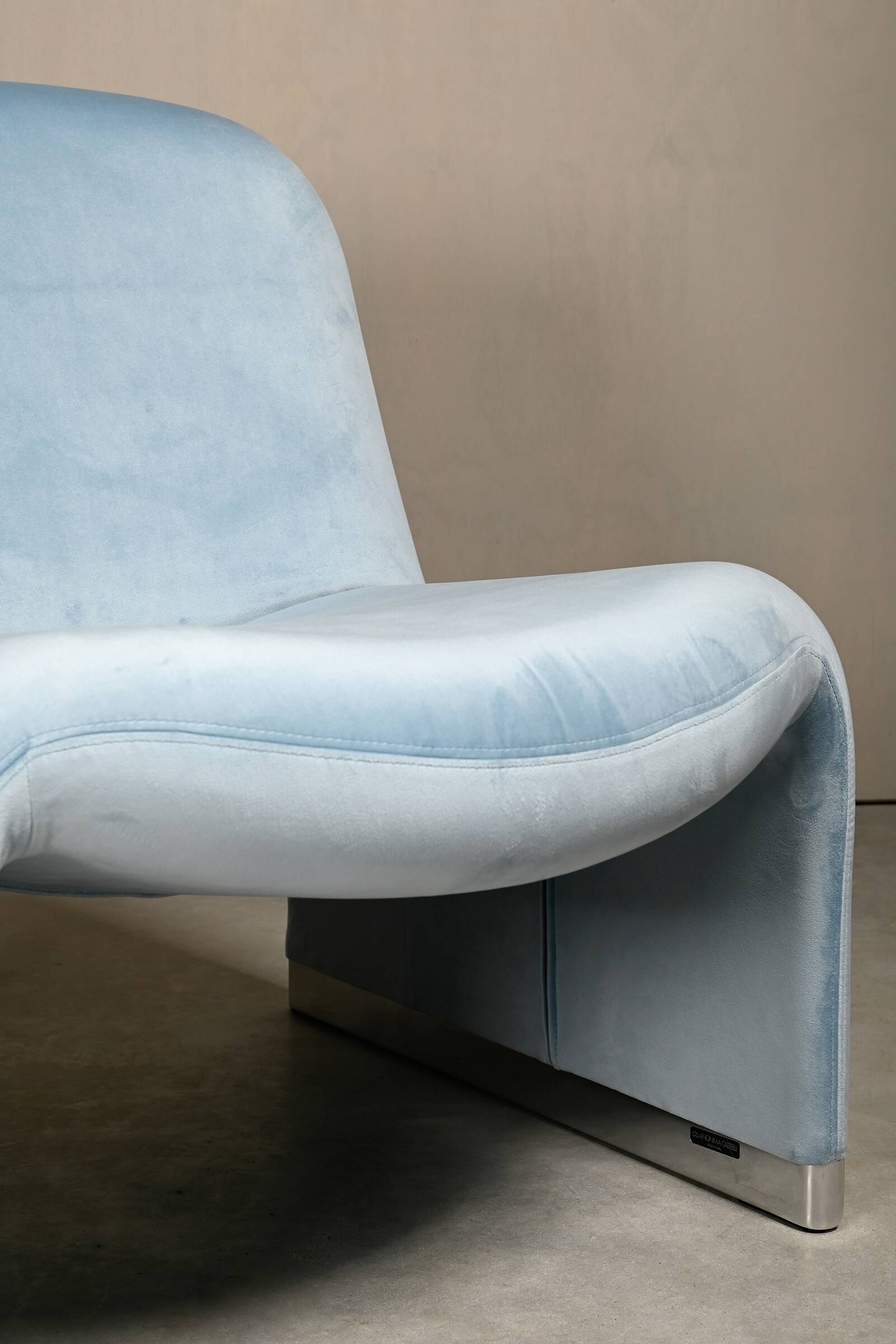 Giancarlo Piretti Alky Lounge Chair Sky Blue Velvet for Anonima Castelli