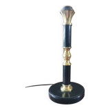 Pied de lampe vintage en cuir noir et laiton