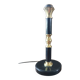 Vintage lamp base in black leather and brass