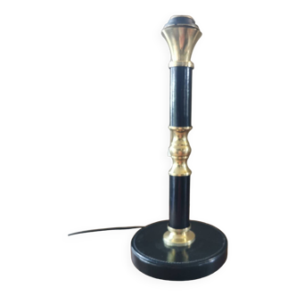 Pied de lampe vintage en cuir noir et laiton