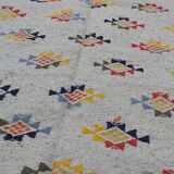 Tapis gris à motifs multicolore fait main en pure laine 180x117cm