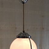 Art Deco suspension in chrome metal and opaline globe - mid 20th century