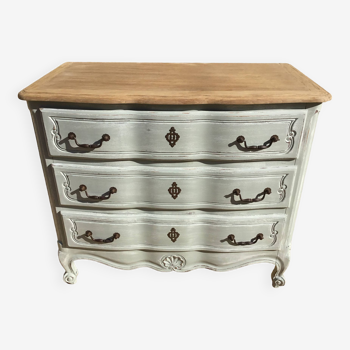 Commode de style Louis XV patinée et cirée dessus bois naturel