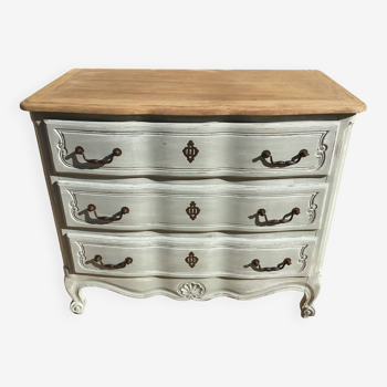 Louis XV style chest of drawers, patinated and waxed, natural wood top