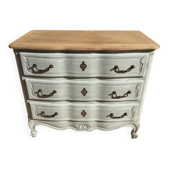 Louis XV style chest of drawers, patinated and waxed, natural wood top