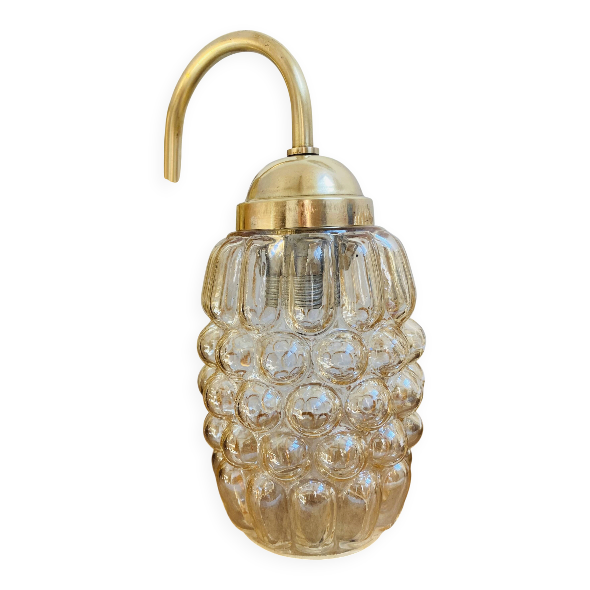 Pair of wall lights in brass and moulded bubble glass, style Helena Tynell.