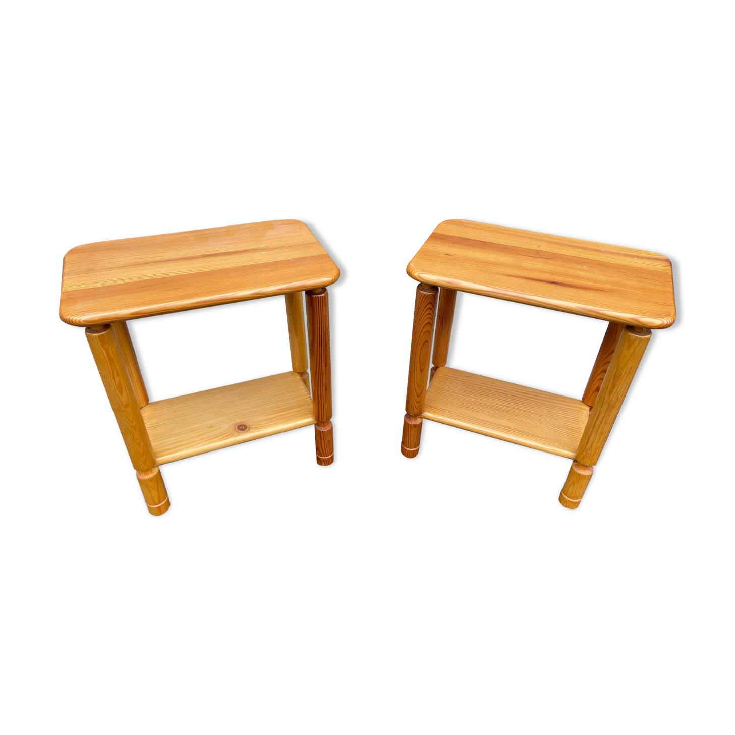 Scandinavian bedside pair Wood pine fir vintage design 1970/1980
