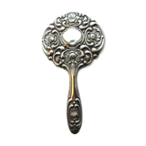 Art Nouveau hand-facing, mirror in repulsed silver frame, rose decoration 14x27cm