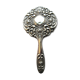 Face à main art nouveau miroir dans armature argent repoussé décor de roses 14x27cm