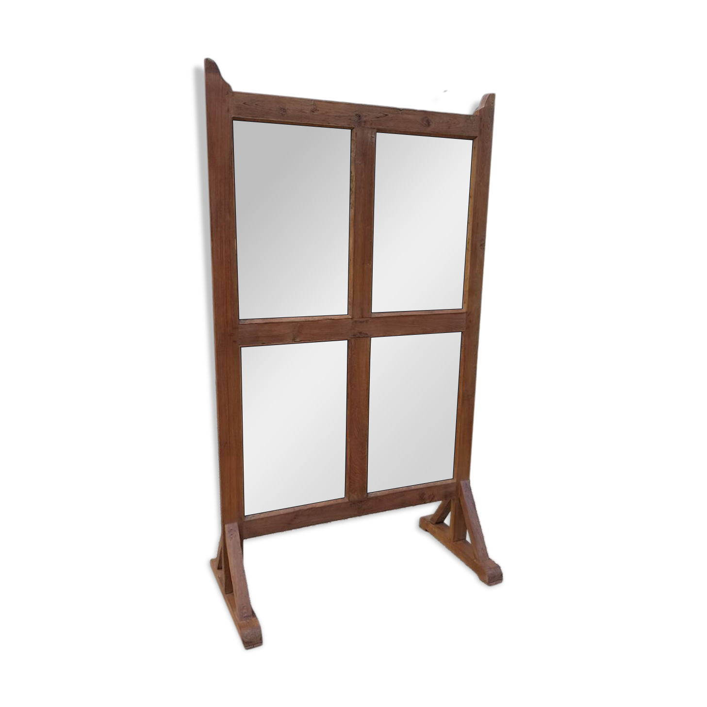 Screen - antique Burmese teak partition / 4 mirrored panels front and back