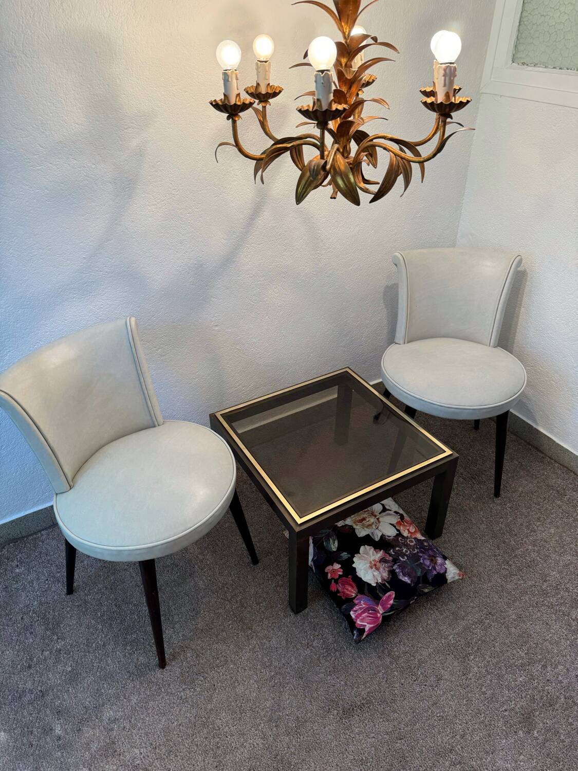 70s Hollywood Regency style gold-plated brass chandelier