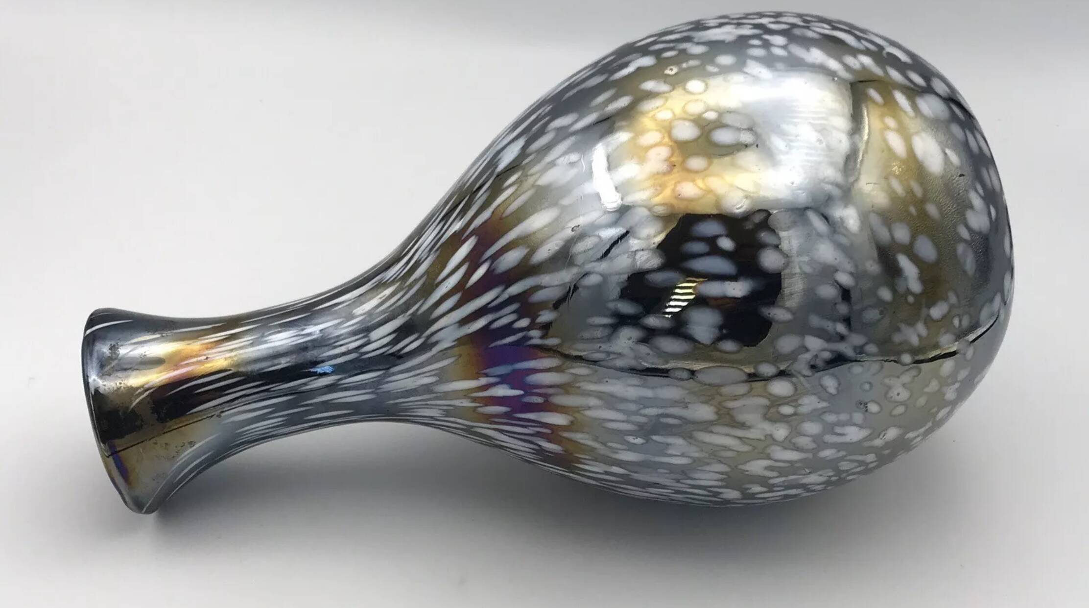 Vintage vase, modernist design, brown with white speckled chrome highlights 25 cm