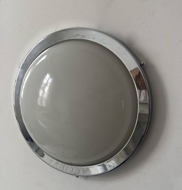 Applique vintage moderniste Perzel, chrome et verre holophane, France 1930