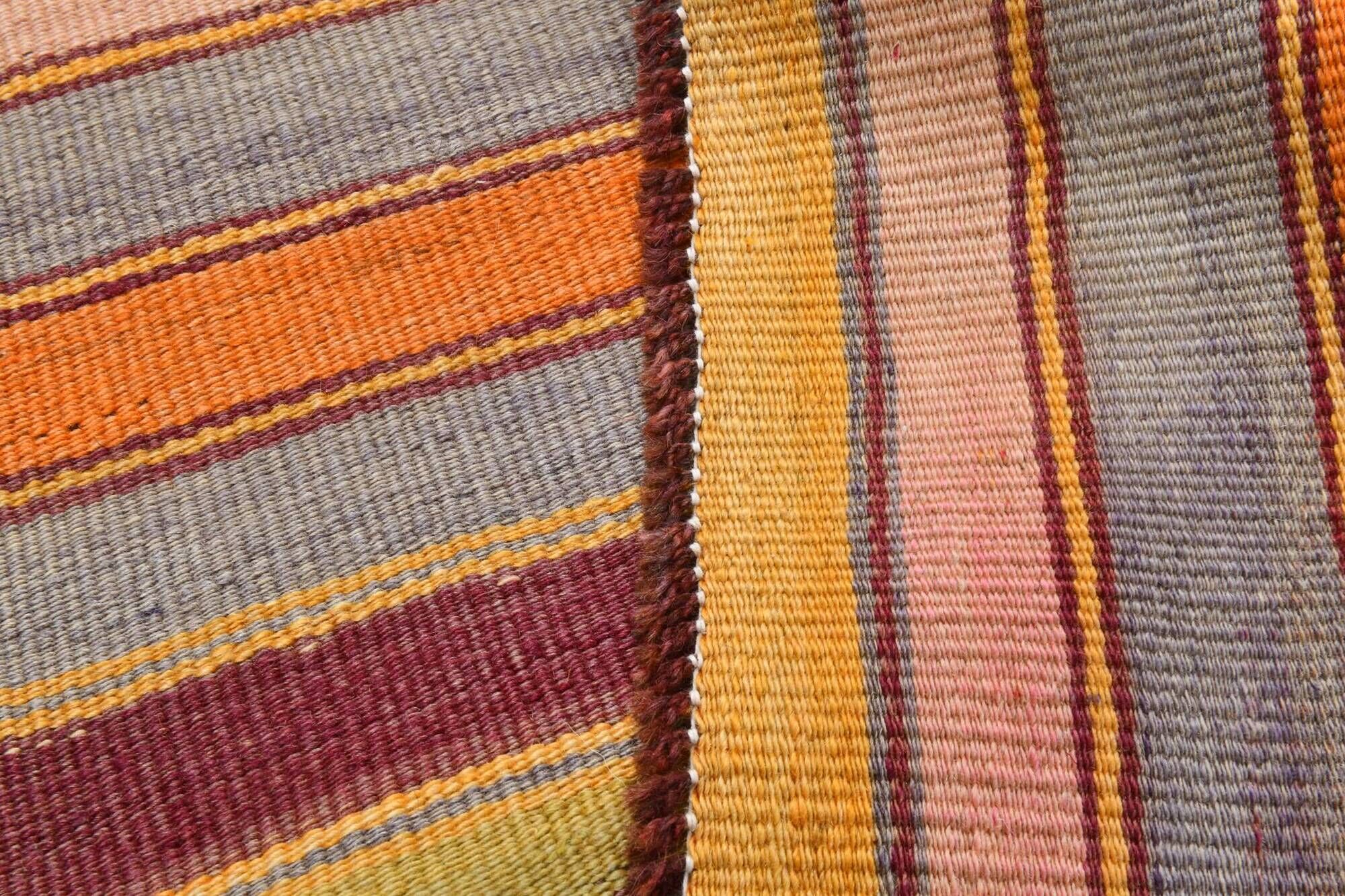 Wine Red & Orange Mid Century Modern Wool Kilim Rug, 153x239 Cm