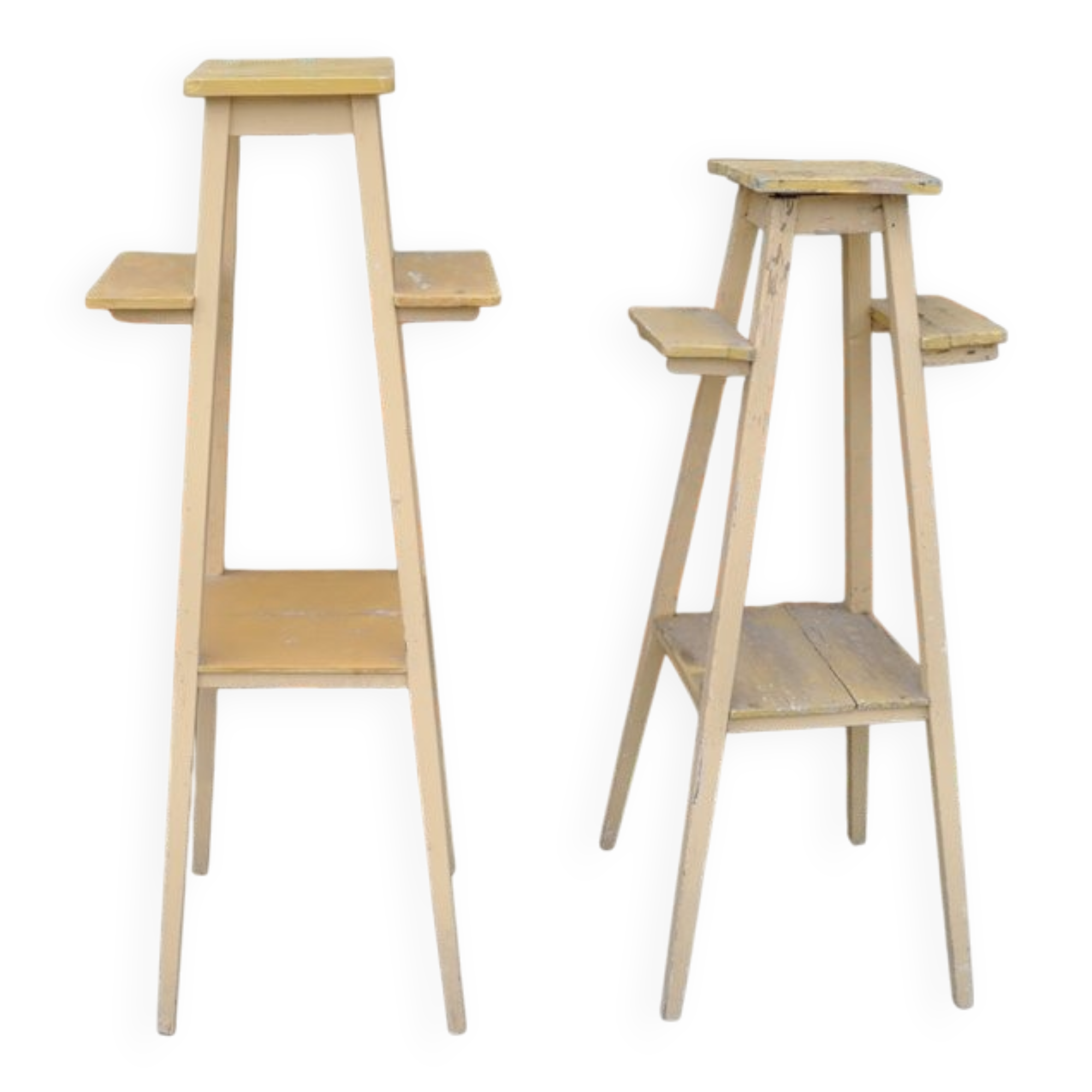 Vintage brown wooden plant stand from the 1940s — elegant footed support.