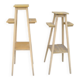 Vintage brown wooden plant stand from the 1940s — elegant footed support.