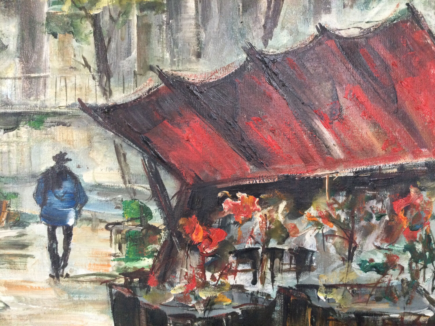 Oil on canvas The flower market of Madeleine, Paris