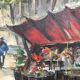 Oil on canvas The flower market of Madeleine, Paris
