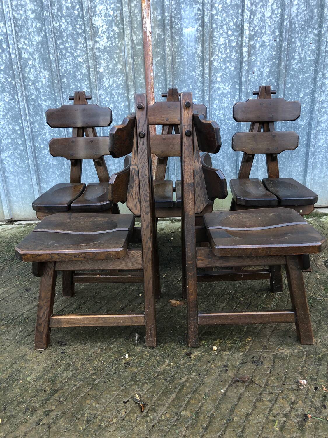 6 brutalist chairs in solid oak