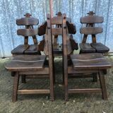 6 brutalist chairs in solid oak