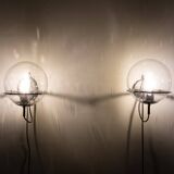 set Basket-Globe wall lamps with raindrop glass bowl by Raak, 1970s