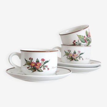 Ensemble de 3 tasses et sous-tasses Villeroy et Boch, gamme Botanica, 1990