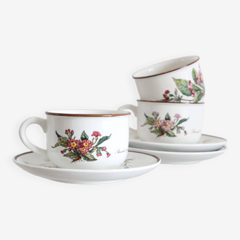 Set of 3 Villeroy and Boch cups and saucers, Botanica range, 1990