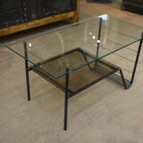 Table basse vintage en métal et verre 1960 à 2 plateaux