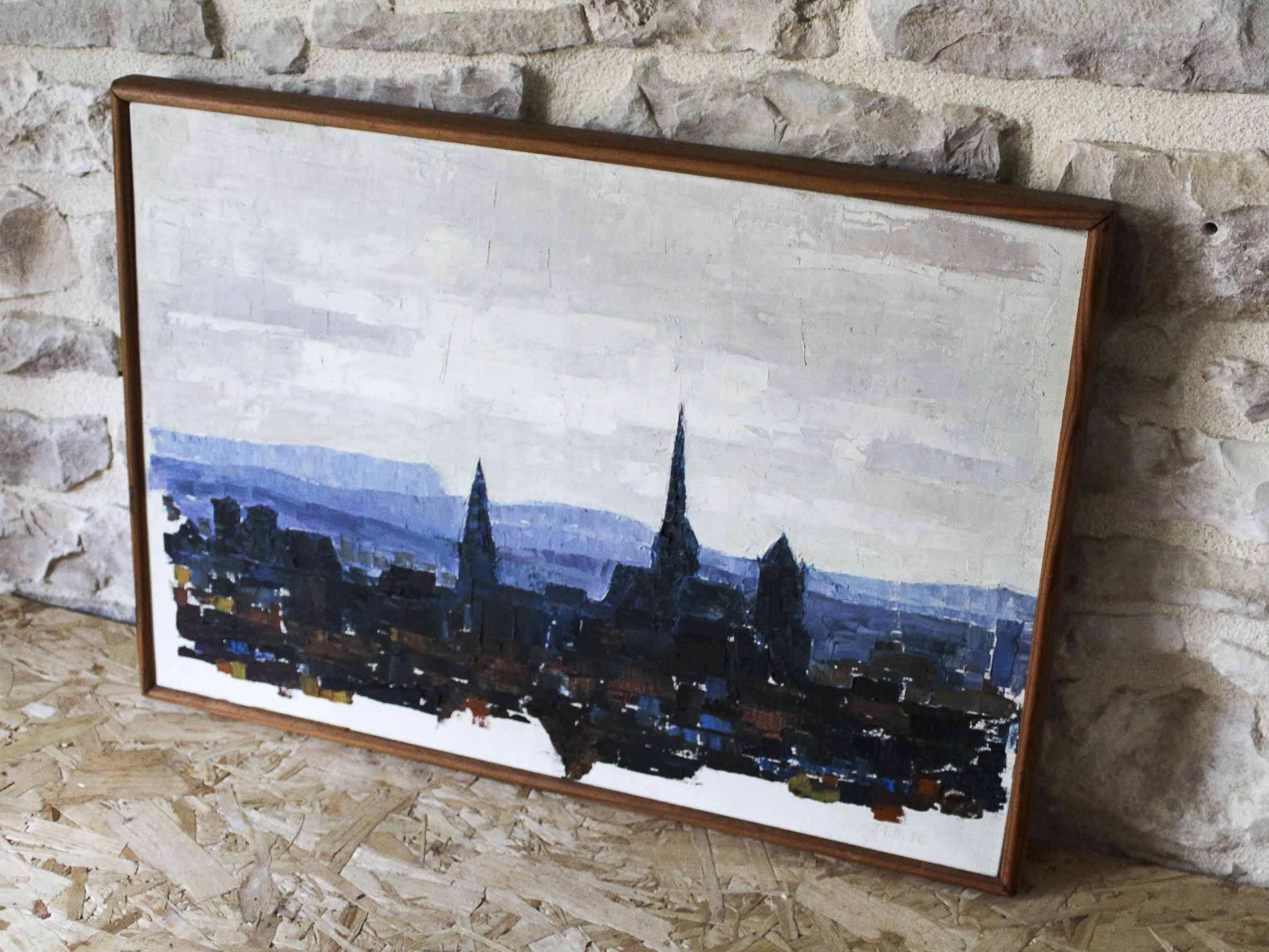 Oil on canvas View of Dijon 1976 Jean-François Devalière