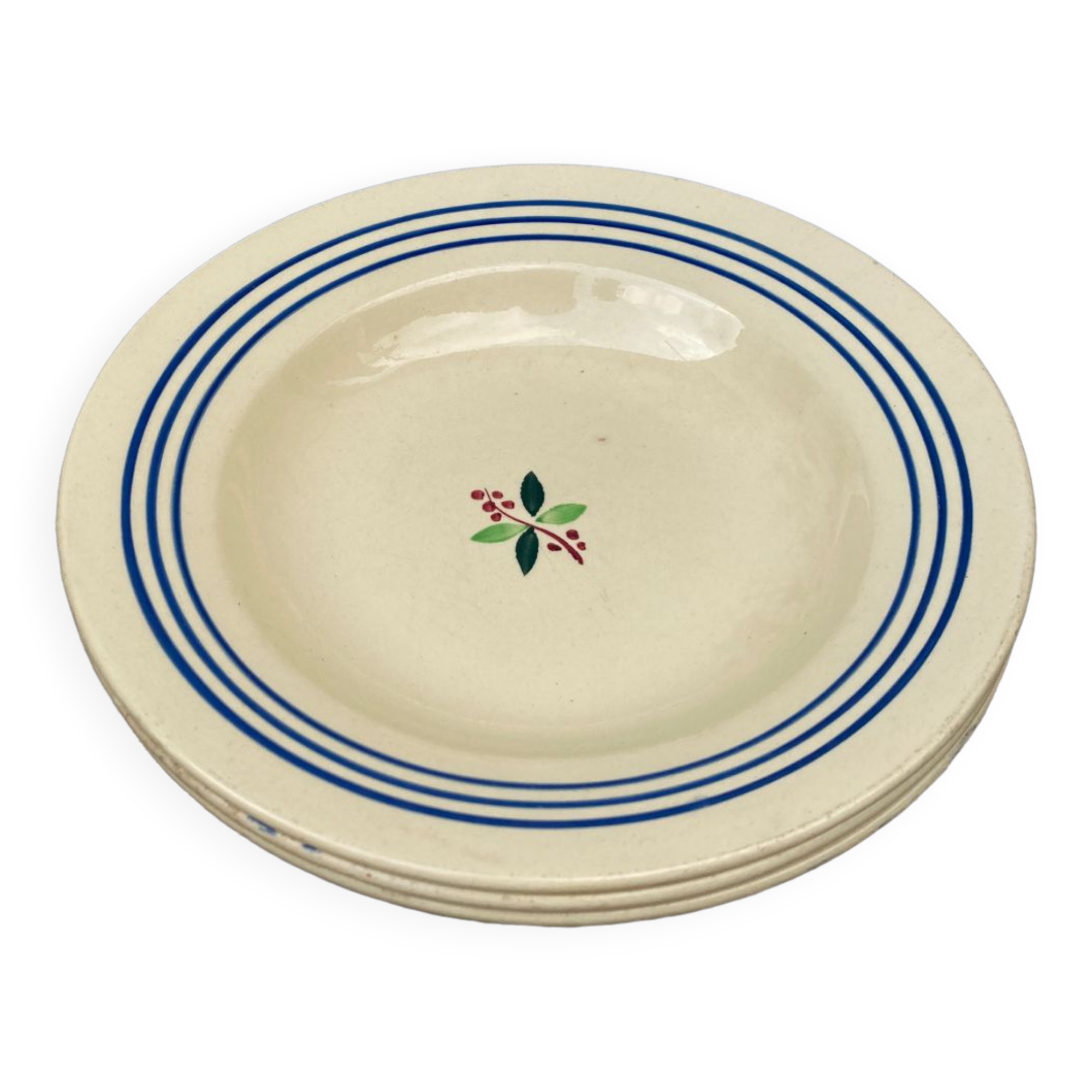 3 vintage beige soup plates Gien model Yvonne