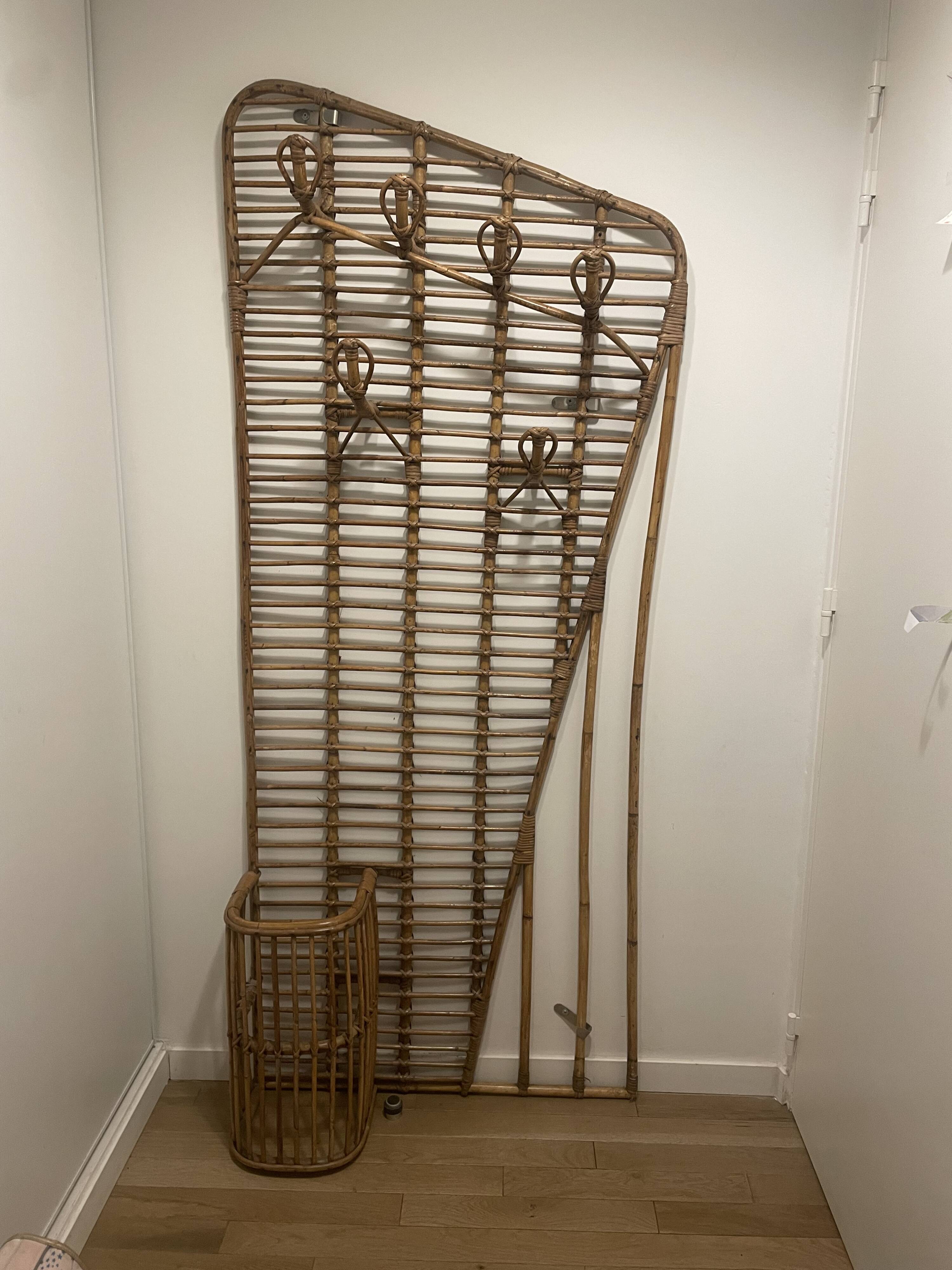 Louis Sognot rattan coat rack